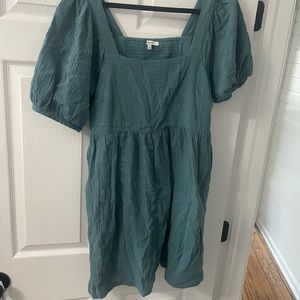 Madewell Lightspun Square-Neck Puff-Sleeve Dress